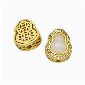 Copper Gourd Beads Pave Jade Fulu Gold Plated, approx 10-13mm
