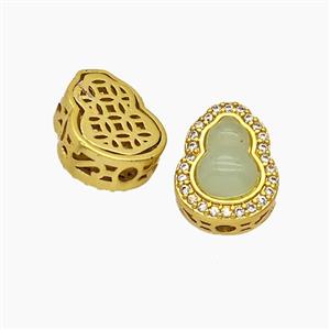 Copper Gourd Beads Pave Jade Fulu Gold Plated, approx 10-13mm