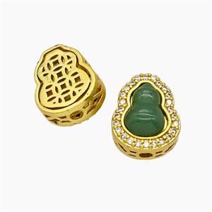 Copper Gourd Beads Pave Jade Fulu Gold Plated, approx 10-13mm