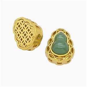 Copper Gourd Beads Pave Jade Fulu Gold Plated, approx 11-13.5mm