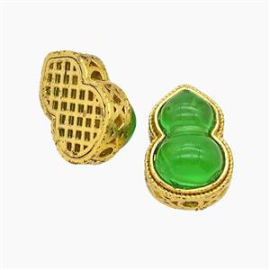 Copper Gourd Beads Pave Jade Fulu Gold Plated, approx 10-15mm