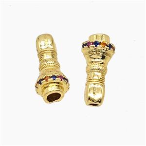 Tibetan Style Copper Prayer Bell Beads Pave Rhinestone Gold Plated, approx 6-13mm