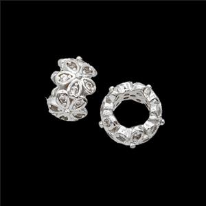 Copper Flower Beads Pave Zirconia Shiny Silver, approx 9mm