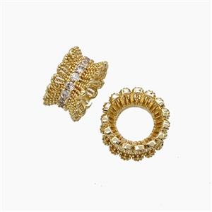 Copper Rondelle Beads Pave Zirconia Gold Plated, approx 9mm