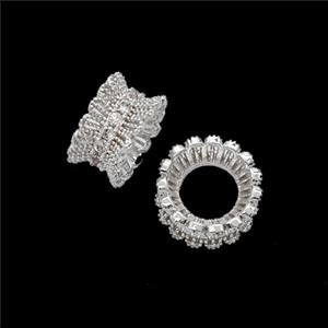 Copper Rondelle Beads Pave Zirconia Shiny Silver, approx 9mm