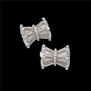 Copper Tube Beads Pave Zirconia Shiny Silver, approx 8-9mm