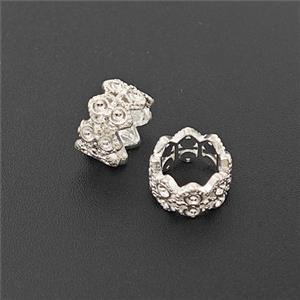 Copper Tube Beads Pave Zirconia Large Hole Shiny Silver, approx 8mm