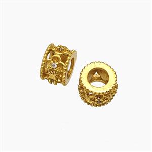 Copper Clover Tube Beads Pave Zirconia Large Hole Gold Plated, approx 8mm