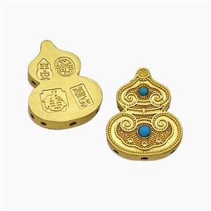 Copper Gourd Beads Pave Blue Resin Gold Plated, approx 15-19mm