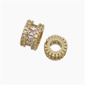 Copper Tube Beads Pave Zirconia Large Hole Gold Plated, approx 8mm, 4mm hole