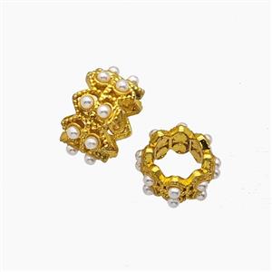 Copper Tube Beads Pave Resin Large Hole Gold Plated, approx 12mm