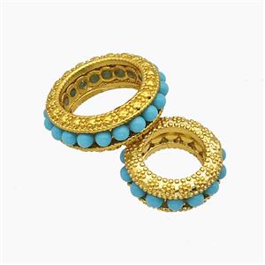 Copper Circle Beads Pave Resin Gold Plated, approx 16mm
