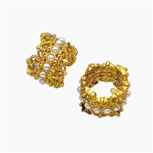 Copper Tube Beads Pave Resin Large Hole Gold Plated, approx 12mm