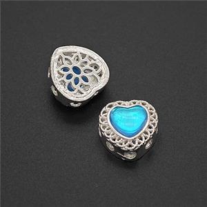 Copper Heart Beads Pave Resin Shiny Silver, approx 10mm