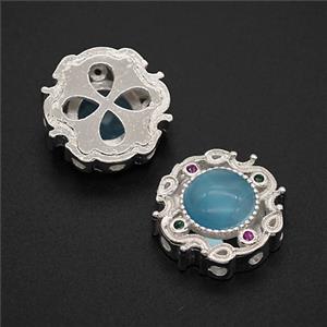 Copper Buttton Beads Pave Catseye Shiny Silver, approx 15mm