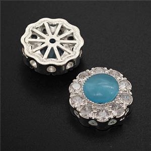 Copper Buttton Beads Pave Catseye Shiny Silver, approx 16mm