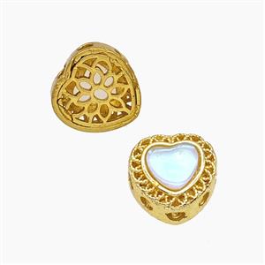 Copper Heart Beads Pave Resin Gold Plated, approx 10mm