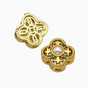 Copper Clover Beads Pave Resin Gold Plated, approx 13mm