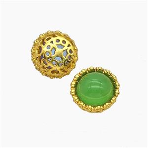 Copper Button Beads Pave Catseye Gold Plated, approx 10mm