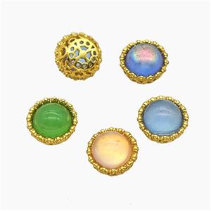 Copper Button Beads Pave Catseye Gold Plated Mixed, approx 10mm