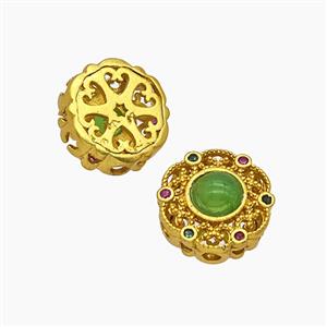 Copper Button Beads Pave Catseye Gold Plated, approx 12mm