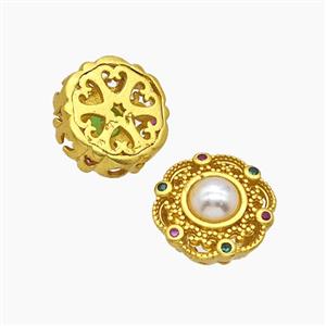 Copper Button Beads Pave Resin Gold Plated, approx 12mm