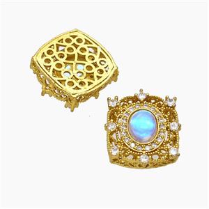 Copper Square Beads Pave Catseye Gold Plated, approx 16-18mm