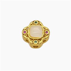 Copper Clover Beads Pave Catseye Gold Plated, approx 11mm