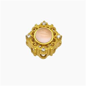 Copper Square Beads Pave Catseye Gold Plated, approx 11-13mm