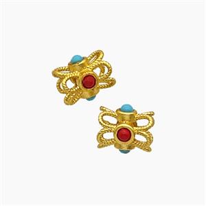 Copper Tube Beads Pave Resin Gold Plated, approx 6-8mm