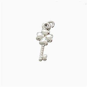 Copper Key Pendant Clover Platinum Plated, approx 5-10mm