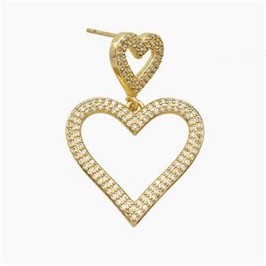 Copper Heart Stud Earrings 18K Gold Plated, approx 13.5mm, 25mm