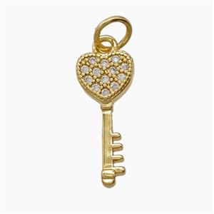 Copper Key Pendant Pave Zirconia 18K Gold Plated, approx 7-19mm