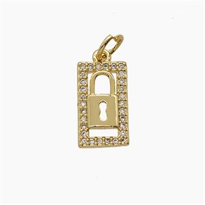 Copper Lock Pendant Pave Zirconia 18K Gold Plated, approx 7-13mm