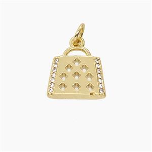 Copper Handbag Pendant Pave Zirconia 18K Gold Plated, approx 11-12mm