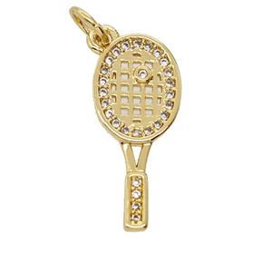 Copper Tennis Racket Pendant Pave Zirconia 18K Gold Plated, approx 9-20mm