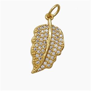 Copper Leaf Pendant Pave Zirconia 18K Gold Plated, approx 10-17mm