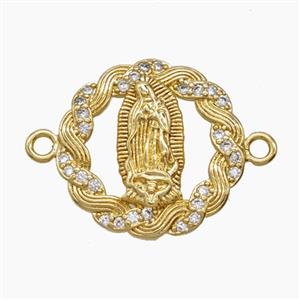 Copper Virgin Mary Connector Pave Zirconia 18K Gold Plated, approx 18mm