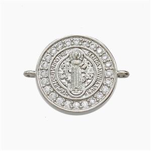 Copper Jesus Connector Pave Zirconia Platinum Plated, approx 16mm