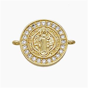 Copper Jesus Connector Pave Zirconia 18K Gold Plated, approx 16mm