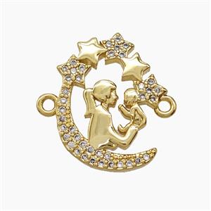Copper Mom Baby Connector Pave Zirconia 18K Gold Plated, approx 13-18mm