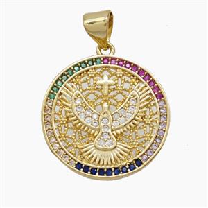 Copper Eagle Pendant Pave Zirconia Hawk Birds 18K Gold Plated, approx 19mm