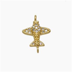 Copper Airplane Connector Pave Zirconia 18K Gold Plated, approx 10-11mm