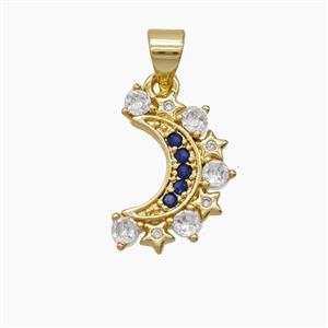 Copper Moon Pendant Pave Zirconia 18K Gold Plated, approx 10-15mm