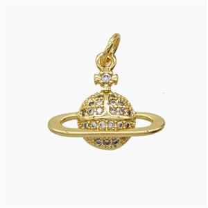 Copper Planet Pendant Pave Zirconia Earth 18K Gold Plated, approx 12-16.5mm