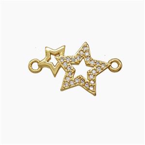 Copper Star Connector Pave Zirconia 18K Gold Plated, approx 11-15mm