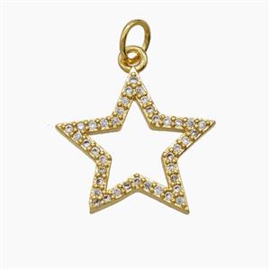Copper Star Pendant Pave Zirconia 18K Gold Plated, approx 17.5mm