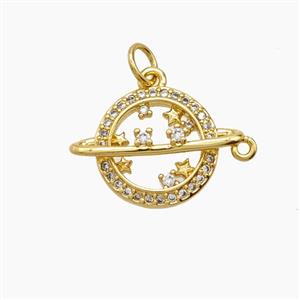 Copper Planet Pendant Pave Zirconia Earth 18K Gold Plated, approx 14mm