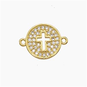 Copper Cross Connector Pave Zirconia 18K Gold Plated, approx 12.5mm