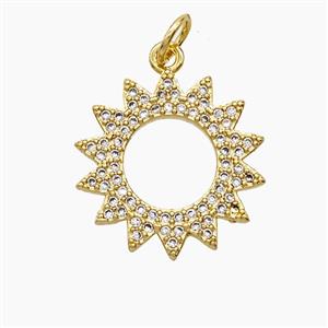 Copper Sun Pendant Pave Zirconia 18K Gold Plated, approx 16mm